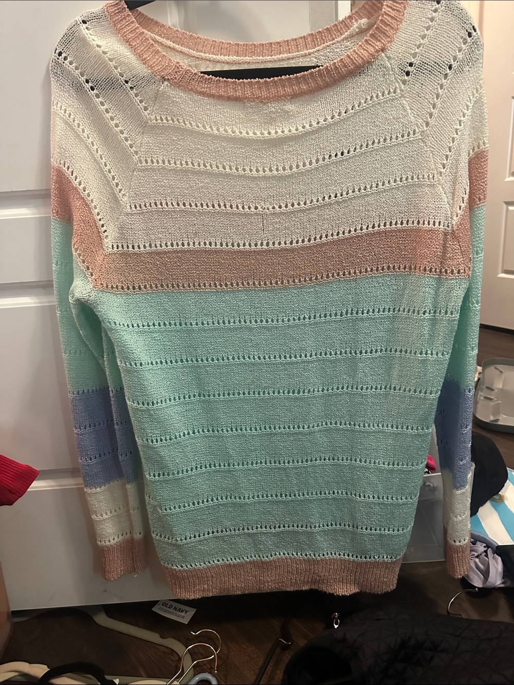 entro Pastel Striped Scoop Neck Sweater - Mint, Peach, Ivory, Lavender